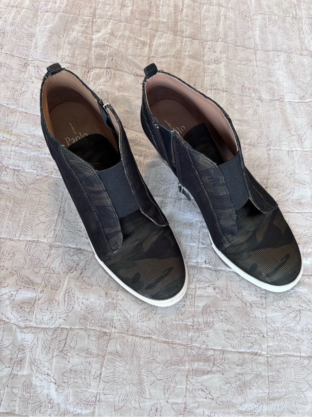 Paolo Black Camo Slip-On wedge heel Sneakers with White Sole